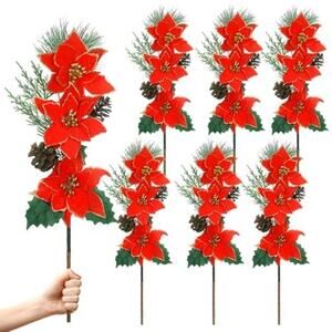 18.5'' Poinsettias Artificial Christmas Flowers Red Poinsettia Christmas Pick